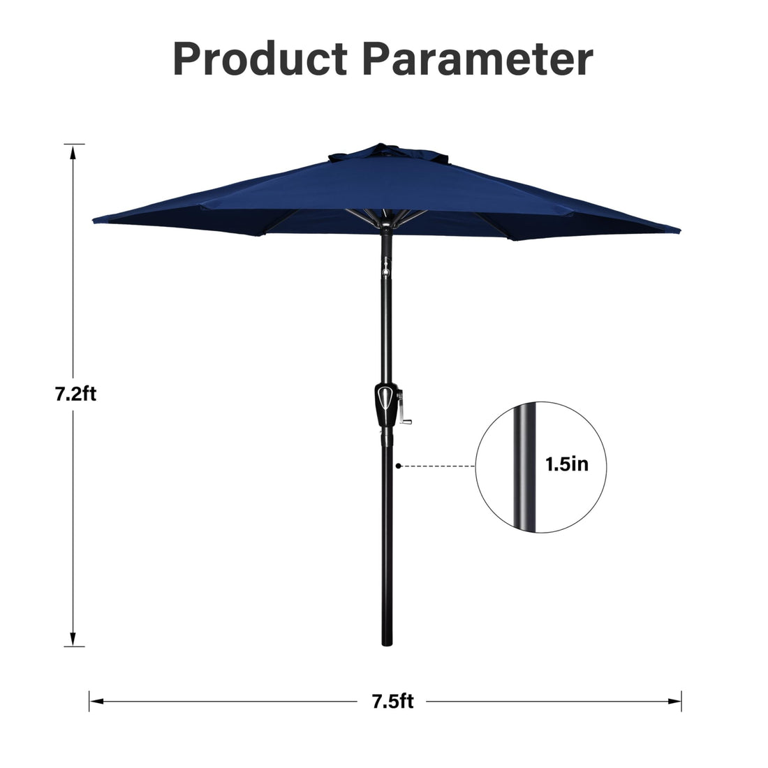 7.5Ft Patio Outdoor Table Market Yard Umbrella With Push Button Tilt Crank, 6 Sturdy Ribs For Garden, Deck, Backyard, Pool, Dark Blue Dark Blue Manual Garden & Outdoor High Wind Resistant Umbrellas Stainless Steel