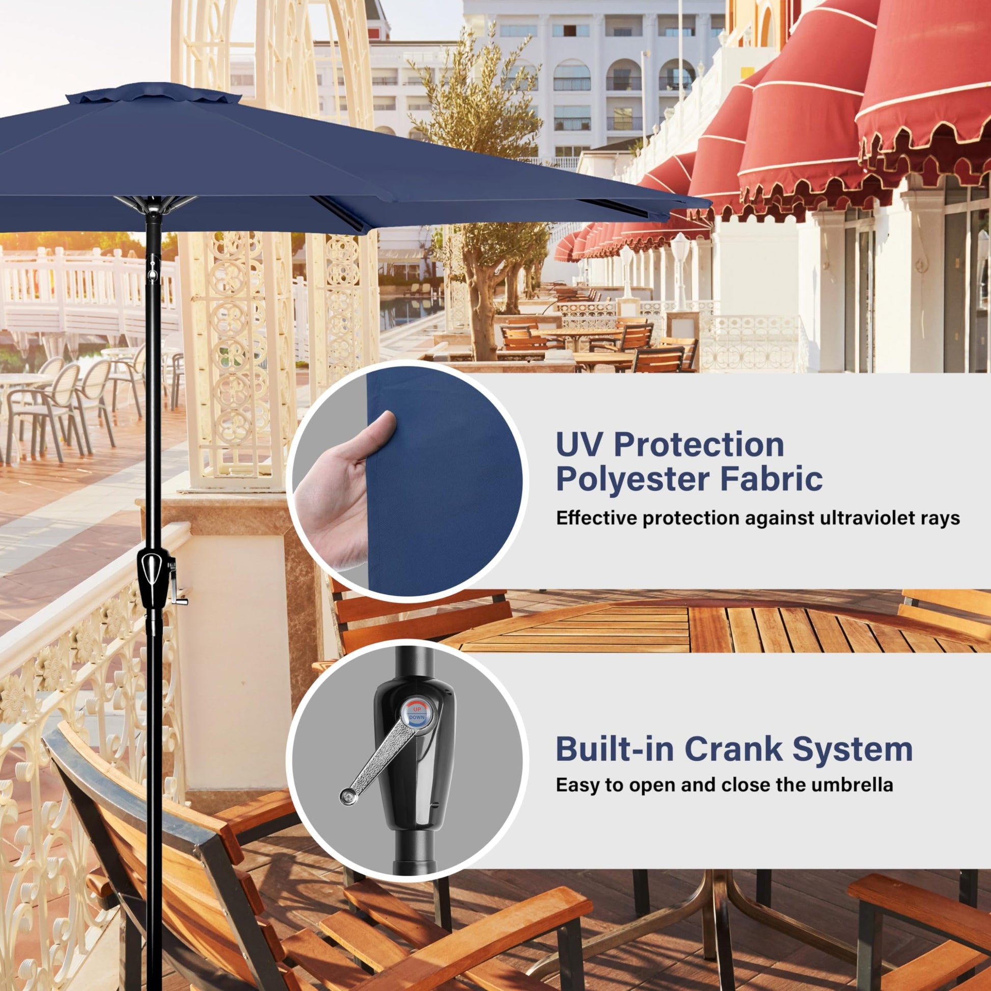 Patio Umbrella Outdoor Table Market Yard Umbrella Dark Blue Manual Garden & Outdoor Uv Resistant Umbrellas Stainless Steel