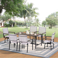 7 Piece Outdoor Patio Set Weather Resistance Wood Plastic Component Wpc Swivel Chairs Al Fresco Dining Set Outdoor Dining Set Dining Table Set Bistro Table Black Steel