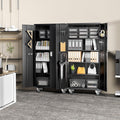 Garage Storage Cabinets With Locking Doors And 4 Adjustable Shelves, Metal Storage Cabinets With Wheels For Garage, Office, Kitchen, Laundry&Utility Room Filing Cabinets 3 4 Shelves Powder Coated Black Office Adjustable Shelves Metal