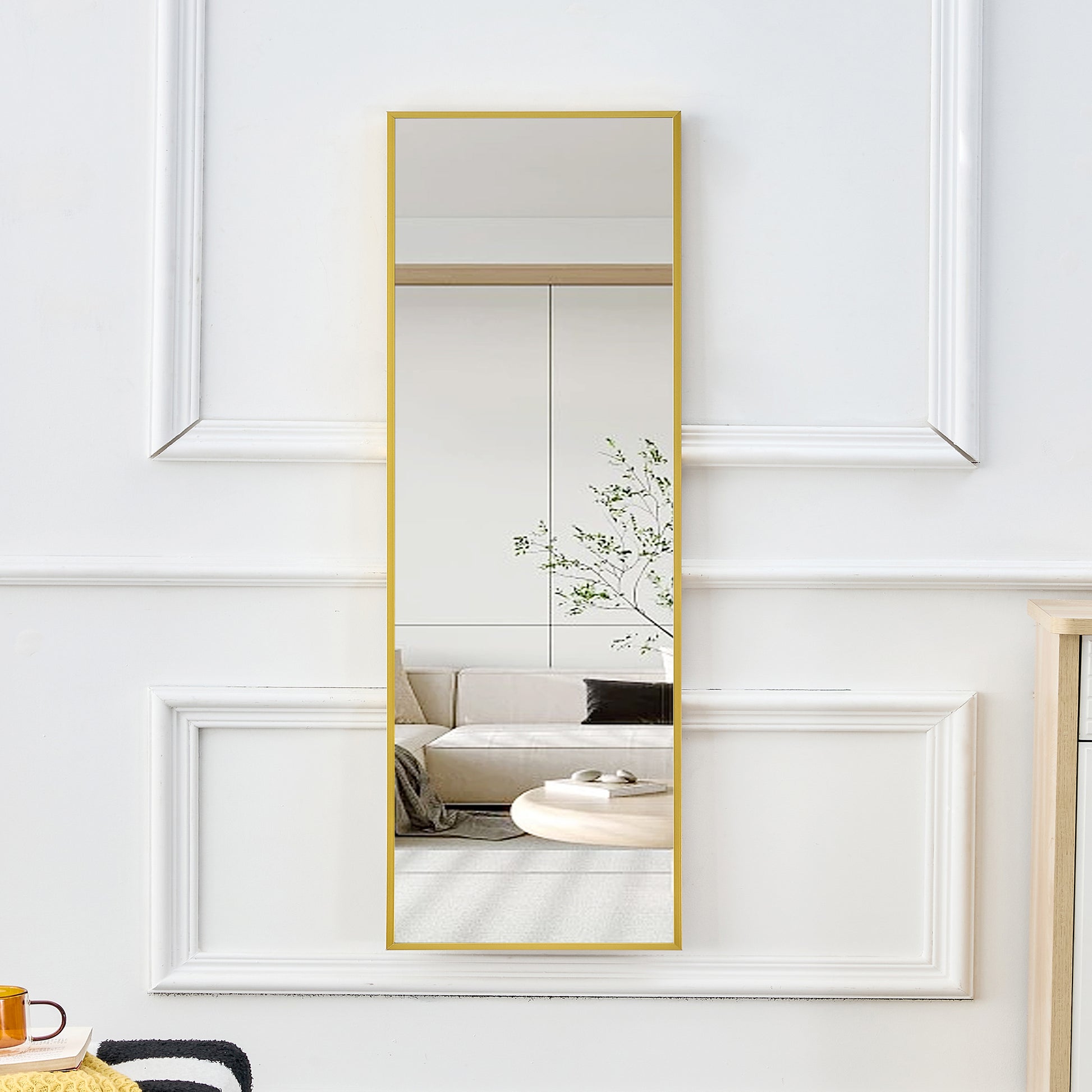 The 4Rd Generation Aluminum Alloy Metal Frame Wall Mounted Full Body Mirror, Bathroom Makeup Mirror, Bedroom Entrance, Decorative Mirror, Quality Upgrade, 48 "* 13.8" Transparent Glass