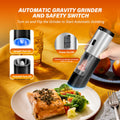 Gravity Electric Salt And Pepper Grinder Set, Adjustable Coarseness, Battery Powered With Led Light, One Hand Automatic Operation, Stainless Steel, Black Black Stainless Steel