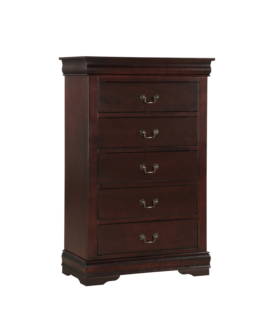 1Pc Cherry Finish Five Drawers Louis Philip Chest Solid Wood Contemporary Sleek Large Storage Cherry Transitional Solid Wood