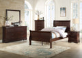 Louis Phillipe Brown Cherry Finish Twin Size Youth Panel Sleigh Bed Solid Wood Wooden Bedroom Furniture Twin Cherry Solid Wood