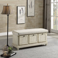 1Pc Durable Storage Bench White Finish Foam Cushioned Seat Beige Upholstery Flip Top Seat Solid Wood Home Furniture Distressed Finish White Polyester Primary Living Space Beige Flip Top Solid Wood