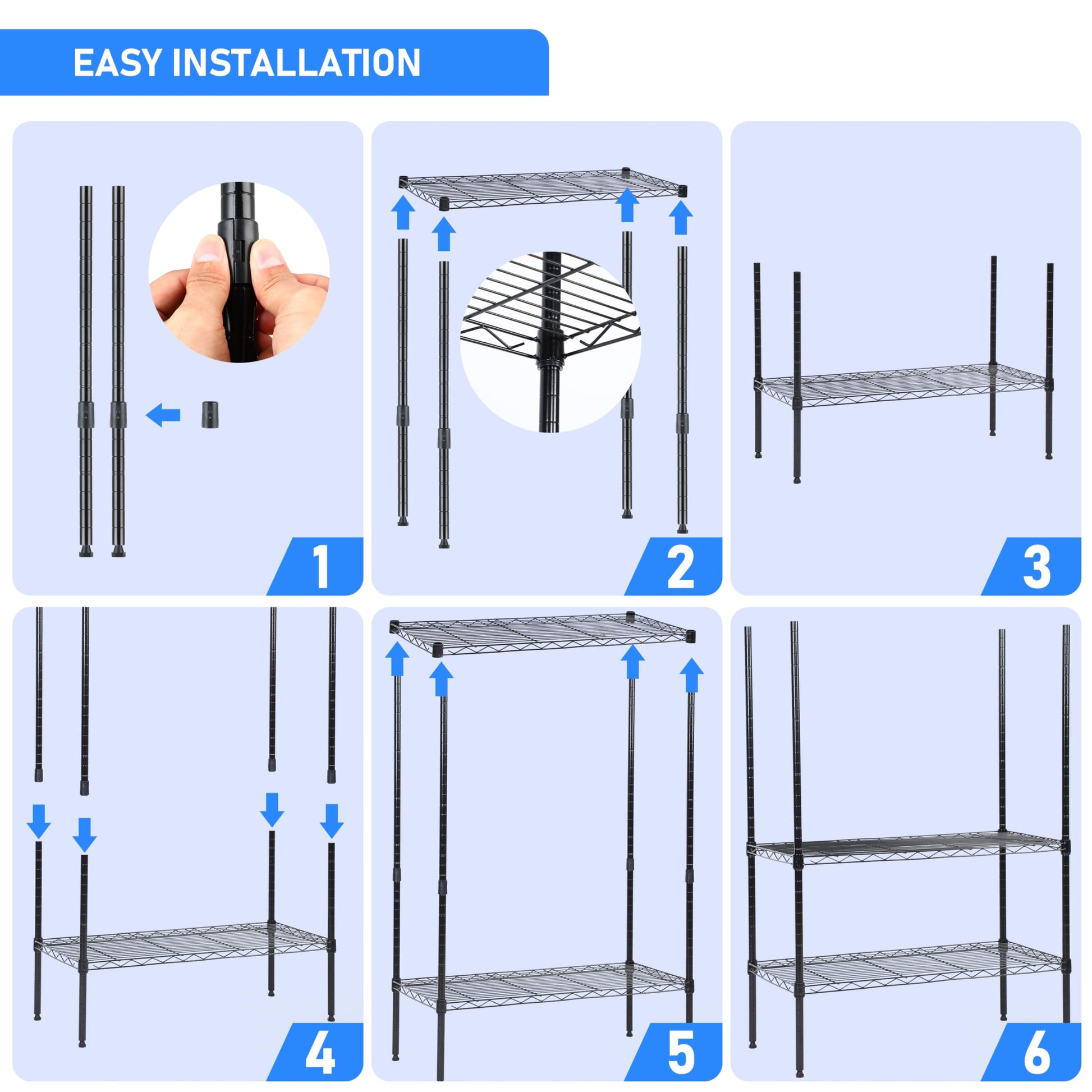 Heavy Duty Shelving Unit, Wire Metal Stackable Storage, 5 Tier Shelf, Chrome, 21" W X 12" D X 54" H 5 Black Metal Stackable Iron