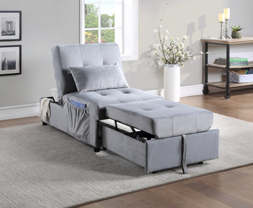 Modern Lift Top Storage Bench With Pull Out Bed 1Pc Gray Velvet Tufted Solid Wood Furniture Convertible Chair Gray Velvet Grey Contemporary,Modern Flip Top Solid Wood