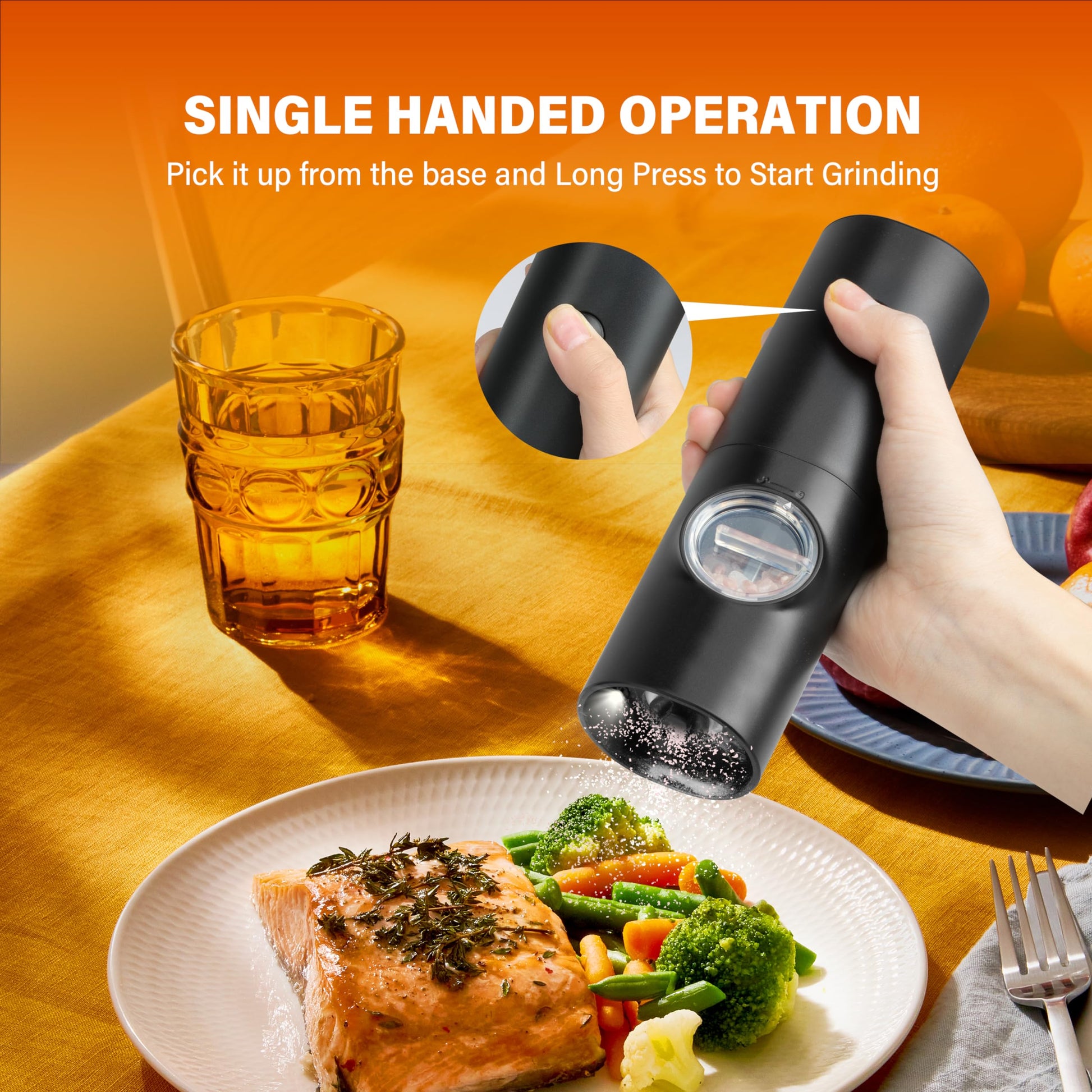 Electric Salt And Pepper Grinder Set, One Hand Adjustable Coarseness, Battery Powered With Stand, Seasoning Tools For Kitchen, Dining Or Gifts, Black Black Plastic