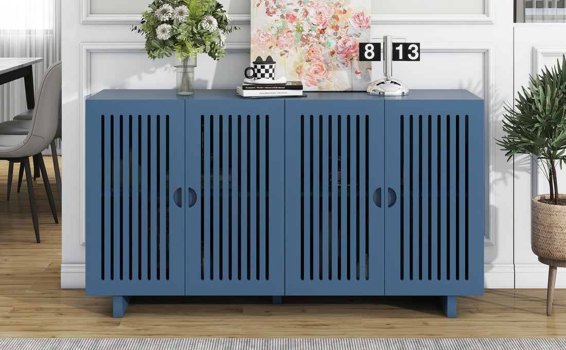 Modern Style Sideboard With Superior Storage Space, Hollow Door Design And 2 Adjustable Shelves For Living Room And Dining Room Navy Blue Navy Blue Dining Room Adjustabel Shelves Mdf