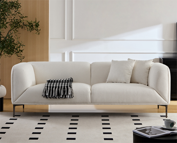 Wks2 White Sofa, Equipped With 2 Throw Pillows, Can Be Placed In The Studio, Living Room, Attic Multiple Scenes, Size 89.37* 35.43* Height 28.74 Inches White Fabric 3 Seat