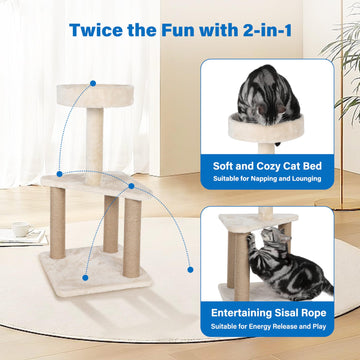 Cat Tree With Sisal Covered Scratching Post, 31.8 Inches Cat Tower With Plush Perchesfor Indoor Cats,15.7 X 31.8 Inches, Furniture Protect,Beige Brown Cat Paper