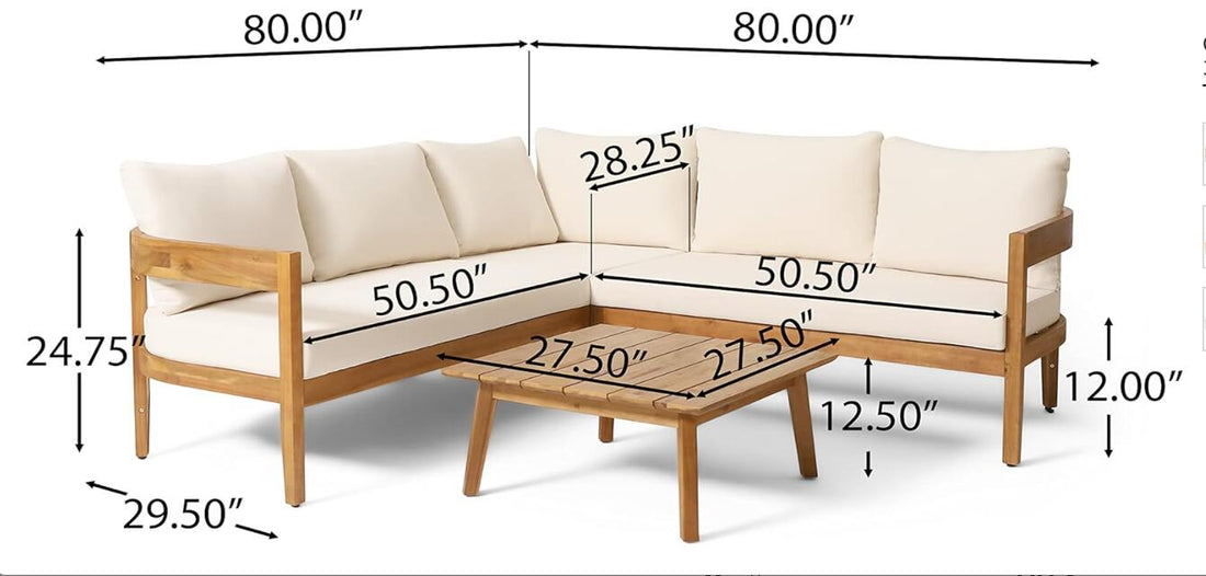 Brooklyn Sofa Set Teak Beige Beige Acacia Wood