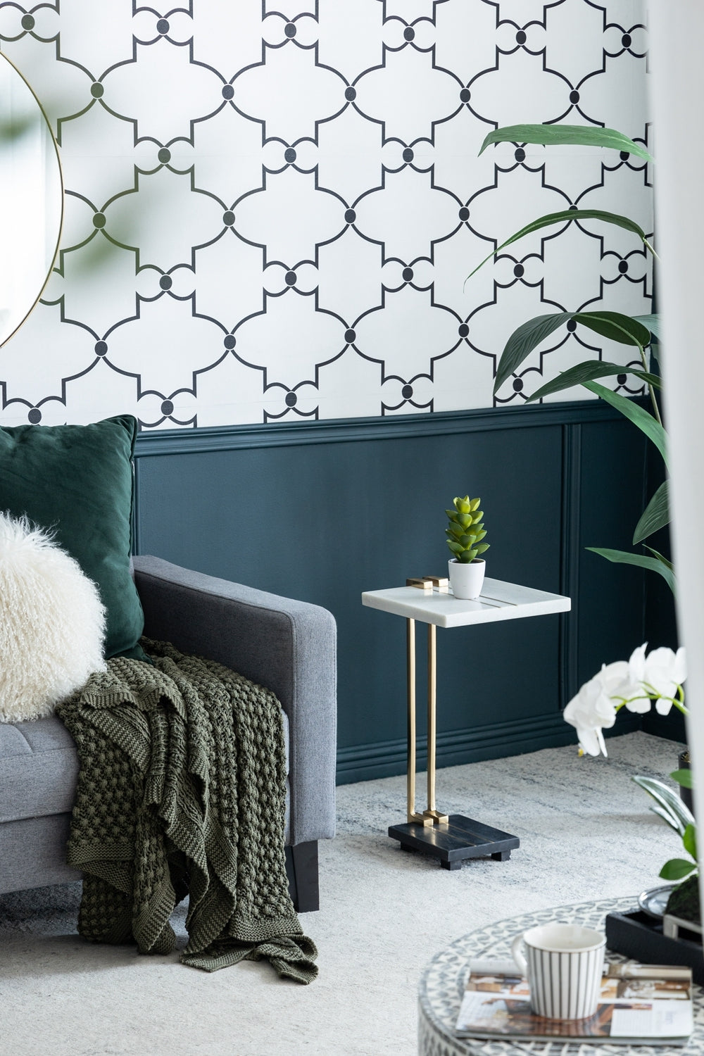 12.5X12X22" Aluminum And Marble C Shaped Side Table, White Gold Black, Artistic Accent Table For Living Room Entryway Bedroom Gold Primary Living Space Art Deco,Luxury,Modern Marble Metal