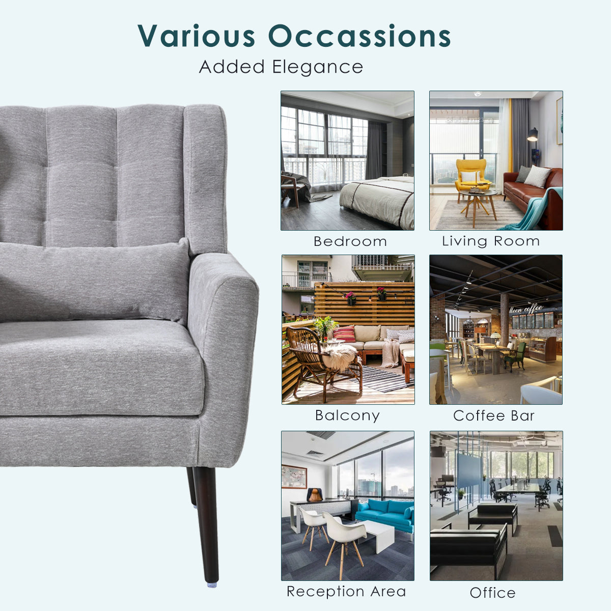 Modern Accent Chair,Chenille Arm Chairs For Living Room,Upholstered Mordern Armchair,Comfy Soft Padded Lounge Chair In Small Space, Bedroom, W Pillow, Solid Wood Leg Gray Grey Light Brown Primary Living Space Modern Rubberwood Foam Chenille