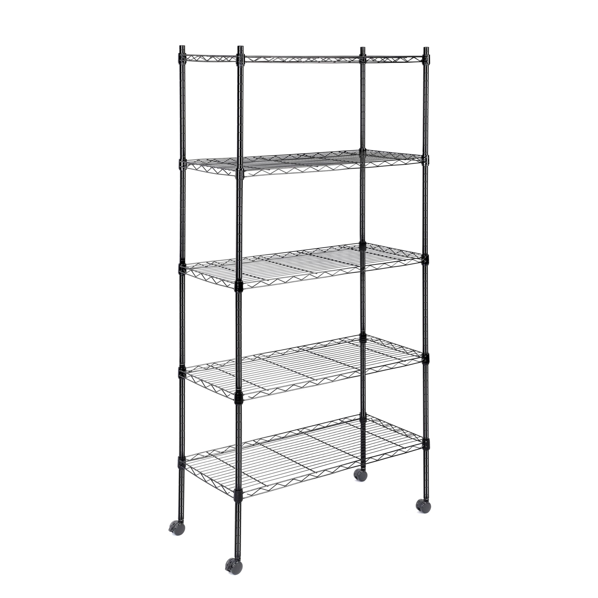 Heavy Duty 5 Tier Shelving Units Adjustable, Wire Shelf With 800 Lbs Capacity 160 Per Shelf , 24" D X 14" W X 59 "H, Black, 5 Levels, Storage Shelf With Wheels & Leveling Feet 5 Black Office Open