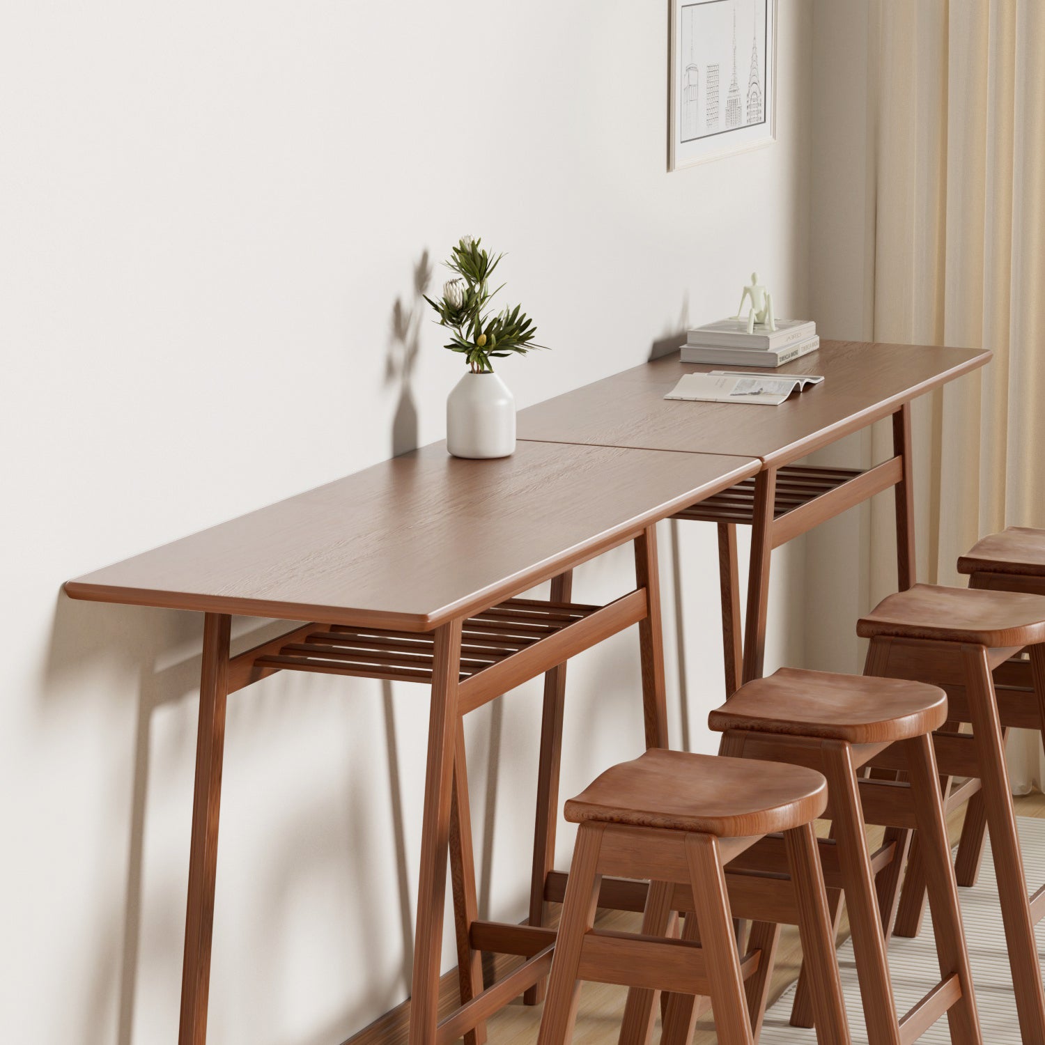 3 Pcs Pub Dining Set Retro Bar Table Rubber Wood Stackable Backless High Stool For 2 With Shelf And Hooks For Home Bar Small Space Antique Brown Rubber Wood