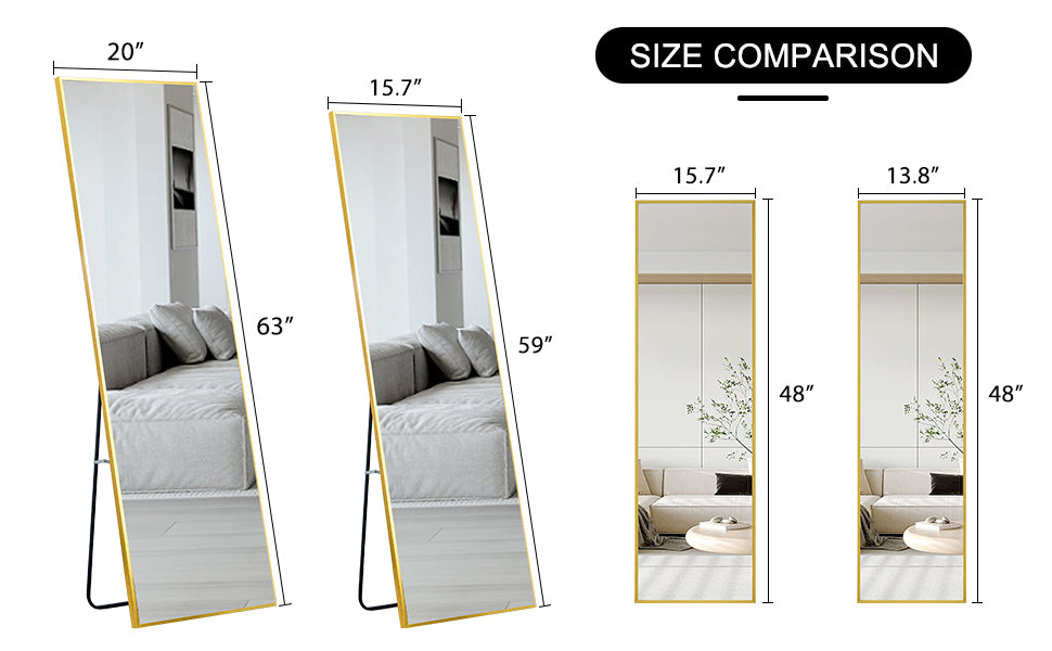 The 4Rd Generation Aluminum Alloy Metal Frame Wall Mounted Full Body Mirror, Bathroom Makeup Mirror, Bedroom Entrance, Decorative Mirror, Quality Upgrade, 48 "* 13.8" Transparent Glass