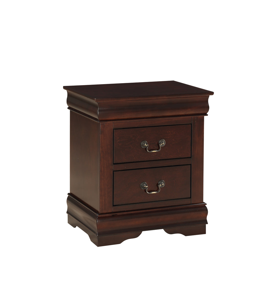 1Pc Cherry Finish Two Drawers Louis Philip Nightstand Solid Wood Contemporary & Simple Style Cherry Solid Wood