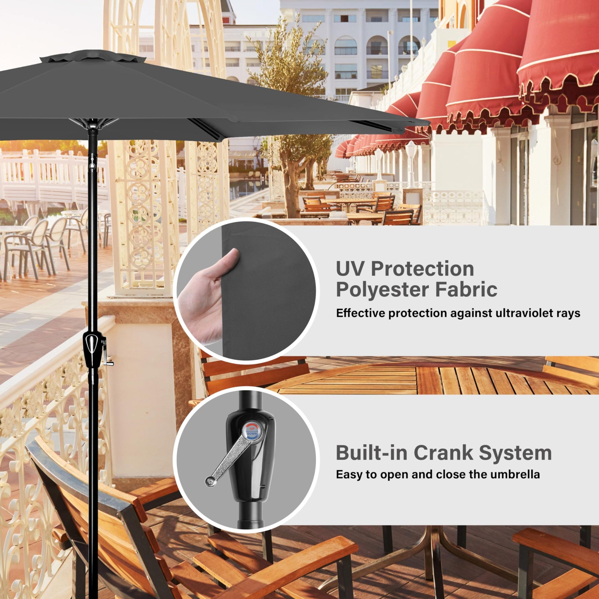 Patio Umbrella Outdoor Table Market Yard Umbrella Grey Manual Garden & Outdoor Uv Resistant Umbrellas Stainless Steel