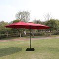 15X9Ft Large Double Sided Rectangular Outdoor Twin Patio Market Umbrella With Light And Base Red Red Metal