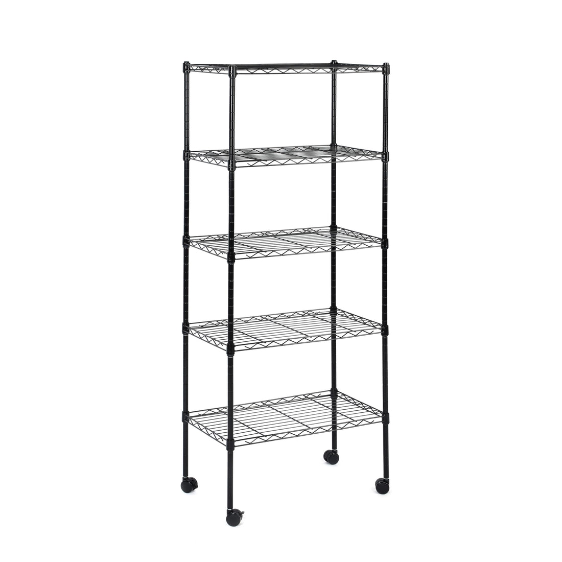 Heavy Duty Shelving Unit, Wire Metal Stackable Storage, 5 Tier Shelf, Chrome, 21" W X 12" D X 54" H 5 Black Metal Stackable Iron