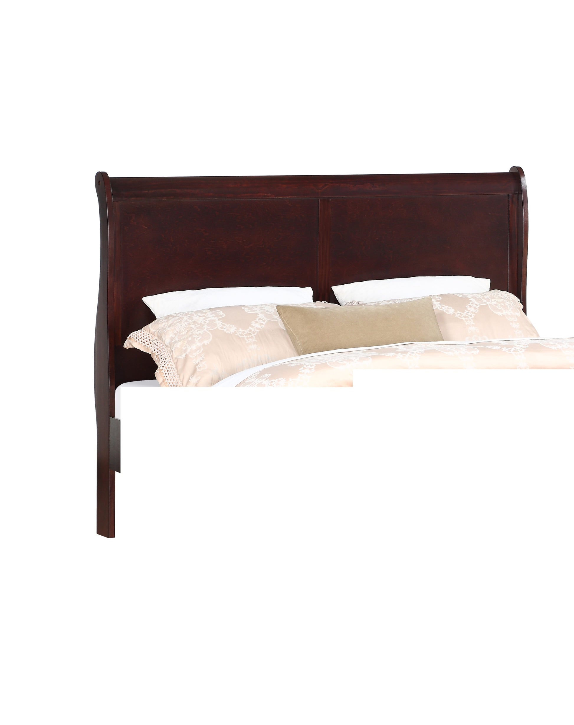 Louis Phillipe Brown Cherry Finish Queen Size Panel Sleigh Bed Solid Wood Wooden Bedroom Furniture Queen Cherry Solid Wood