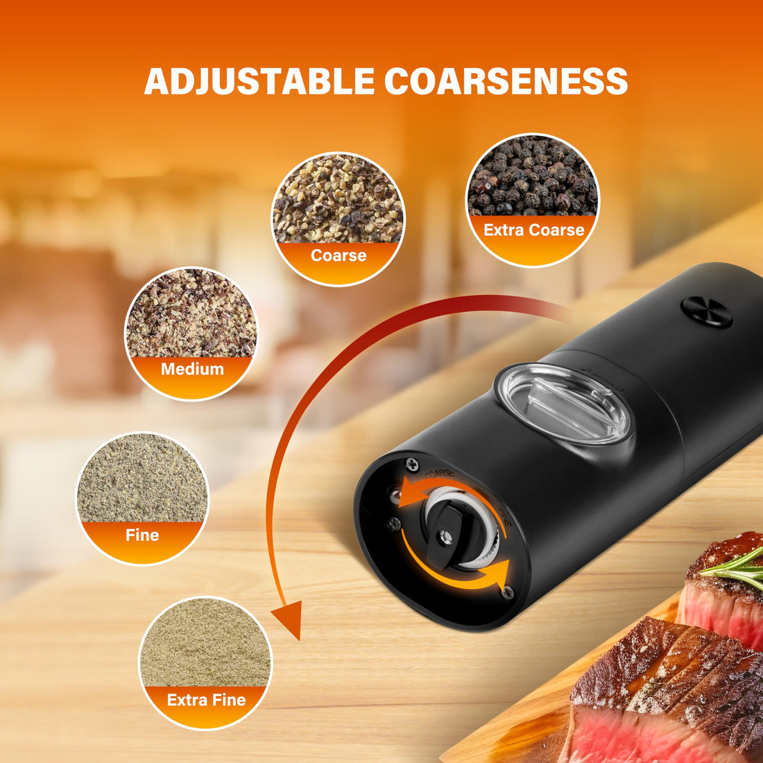 Electric Salt And Pepper Grinder Set, One Hand Adjustable Coarseness, Battery Powered With Stand, Seasoning Tools For Kitchen, Dining Or Gifts, Black Black Plastic
