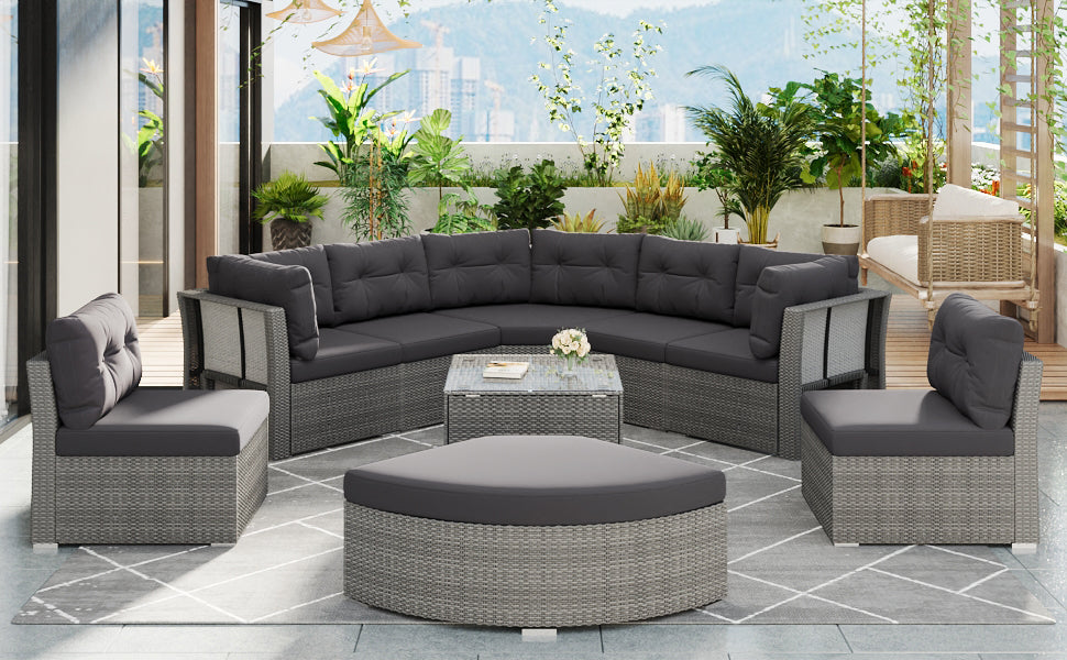 Patio Furniture Set Outdoor Furniture Daybed Rattan Sectional Furniture Set Patio Seating Group With Cushions And Center Table For Patio, Lawn, Backyard, Pool, Grey Yes Grey Water Resistant Frame Water Resistant Cushion Garden & Outdoor Sectional Seating