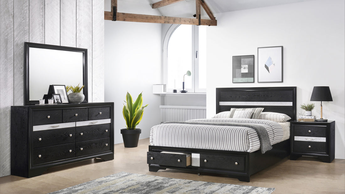 Matrix Traditional Style King 4 Pc Storage Bedroom Set Made With Wood In Black Box Spring Not Required King Black Wood 4 Piece Set Bedroom Bed Included,Dresser Included,Mirror Included,Nightstand Included Traditional Solid Wood Mdf Tufted Wood