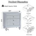Contemporary Nightstands With Mirror Frame Accents, Bedside Table With Two Drawers And One Hidden Drawer, End Table With Crystal Pull For Living Room,Bedroom, Silver Silver 3 Drawers Solid Wood Mdf