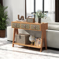 Mid Century Modern Console Table With Storage For Entryway, Multi Functional Entryway Table With 3 Drawers,Sofa Table Behind Couch With Open Storage Shelf For Living Room And Foyers Brown Oak Brown Soft Close Drawers Triangular Primary Living Space Mid