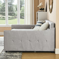 Full Size Daybed With Twin Size Trundle Upholstered Tufted Sofa Bed, Waved Shape Arms, Beige Box Spring Not Required Full Beige Wood Bedroom Eucalyptus Linen Linen