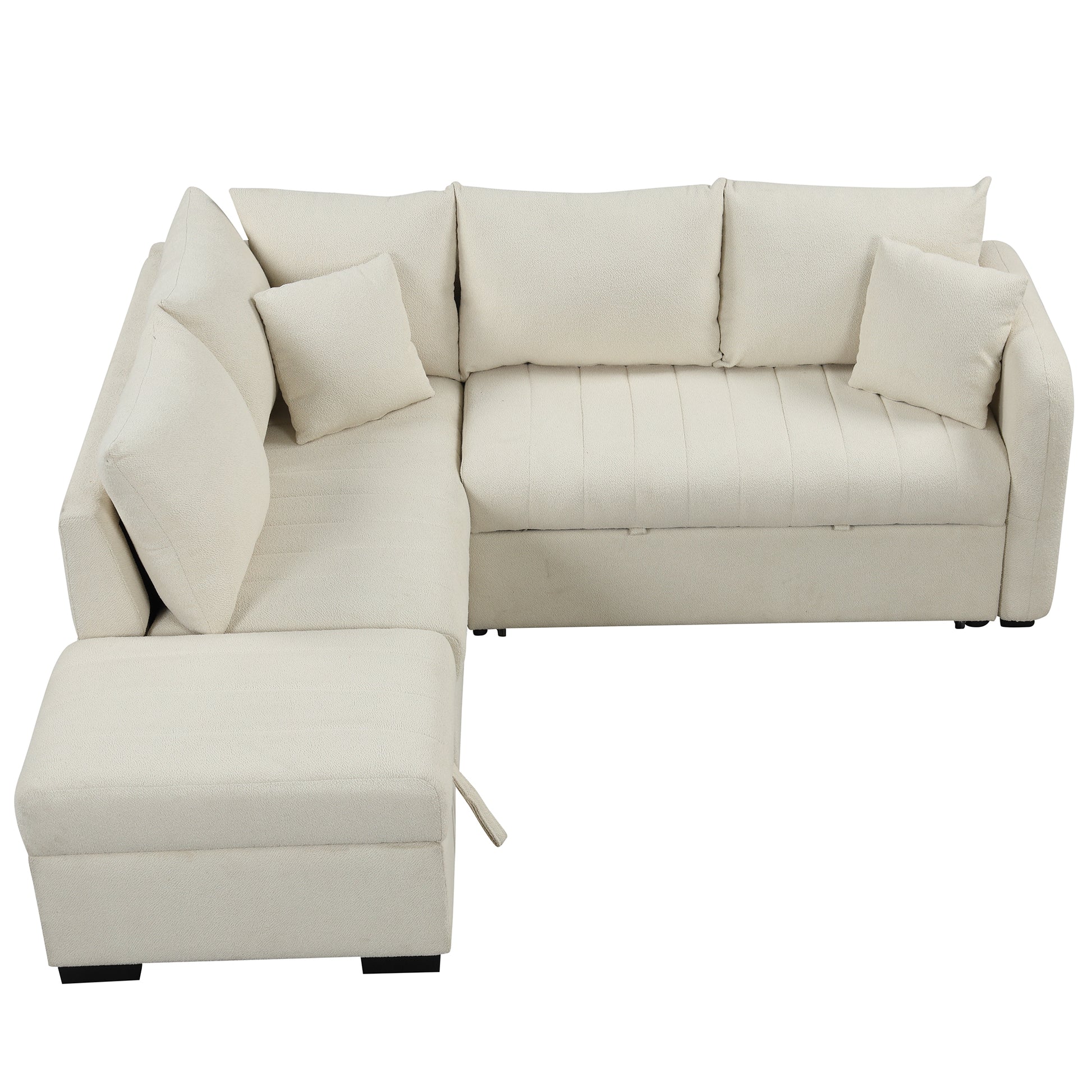 82.6" L Shaped Sectional Pull Out Sofa Bed Sleeper Sofa With Two Usb Ports, Two Power Sockets And A Movable Storage Ottoman, Beige Beige Foam Polyester