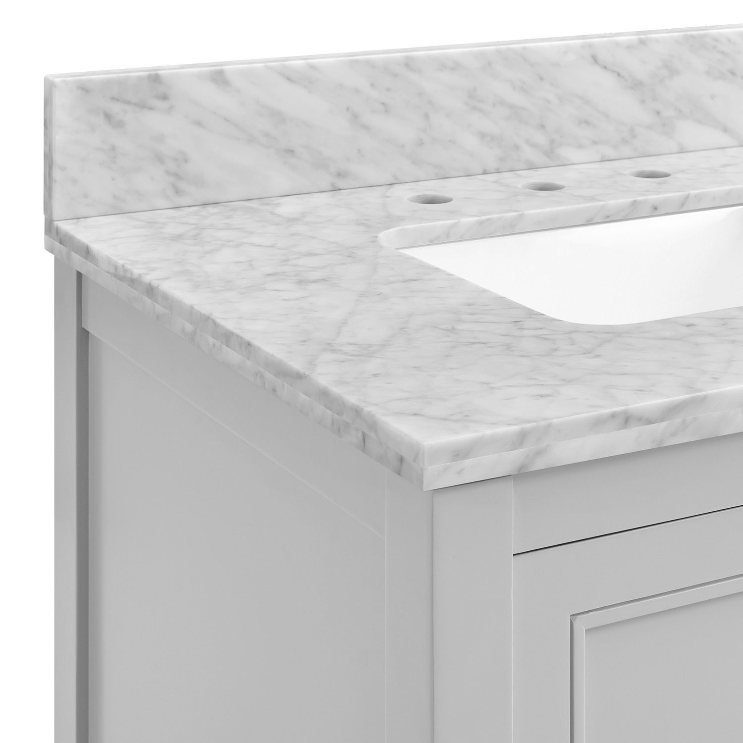 36 In Undermount Single Sink Bathroom Storage Cabinet With Carrara Natural Marble Top 4 Light Gray 2 Soft Close Doors Bathroom Mdf Painted