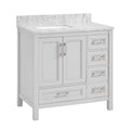 36 In Undermount Single Sink Bathroom Storage Cabinet With Carrara Natural Marble Top 4 Light Gray 2 Soft Close Doors Bathroom Mdf Painted