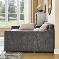 Full Size Daybed With Twin Size Trundle Upholstered Tufted Sofa Bed, Waved Shape Arms, Grey Box Spring Not Required Full Grey Wood Bedroom Eucalyptus Polyester Polyester