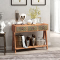 Mid Century Modern Console Table With Storage For Entryway, Multi Functional Entryway Table With 3 Drawers,Sofa Table Behind Couch With Open Storage Shelf For Living Room And Foyers Brown Oak Brown Soft Close Drawers Triangular Primary Living Space Mid