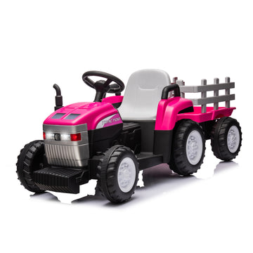 Pink, 12V7Ah Battery Powered Toy Tractor With Trailer, Remote Control, Kids' Electric Excavator Vehicles With 2X35W Dual Motor, Treaded Tires, Led Lights, Usb, Music, Safety Belt Gift Childrens Day Pink 50 99 Lbs Iron Plastic Iron Plastic Indoor &