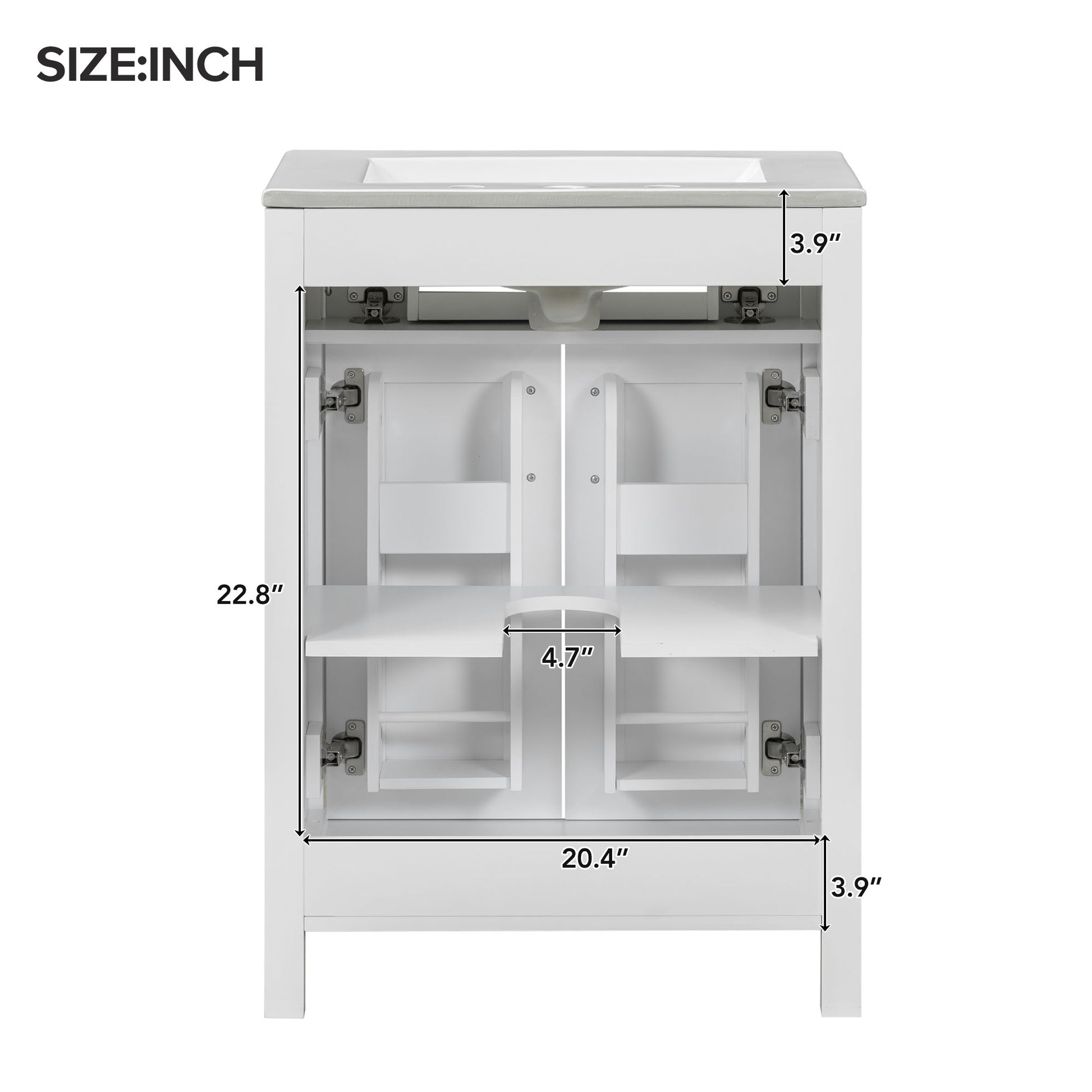 24"Bathroom Vanity Combo With Ceramic Sink, Luxurious Space Saving Vanity W24"*D18"*H34"Inch, 2 Soft Close Doors Gold White Bathroom Solid Wood Mdf