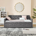 Full Size Daybed With Twin Size Trundle Upholstered Tufted Sofa Bed, Waved Shape Arms, Grey Box Spring Not Required Full Grey Wood Bedroom Eucalyptus Polyester Polyester