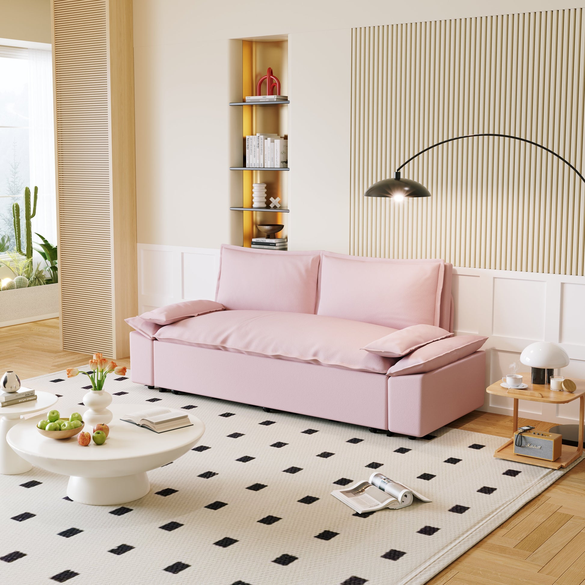 70.1" Queen Pull Out Sofa Bed, 3 In 1 Convertible Sleeper Sofa With 2 Soft Pillows,Multi Functional Velvet Loveseat Bed,Pink Pink Velvet 2 Seat