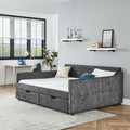 Queen Size Daybed With Drawers Upholstered Tufted Sofa Bed,With Button On Back On Waved Shape Arms Box Spring Not Required Queen Grey Wood Bedroom Eucalyptus Polyester Foam