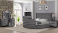 Maya Crystal Tufted King 4 Pc Vanity Bedroom Set Made With Wood In Gray Box Spring Not Required King Gray Wood 4 Piece Set Bedroom Contemporary,Modern Upholstered Velvet Tufted Wood