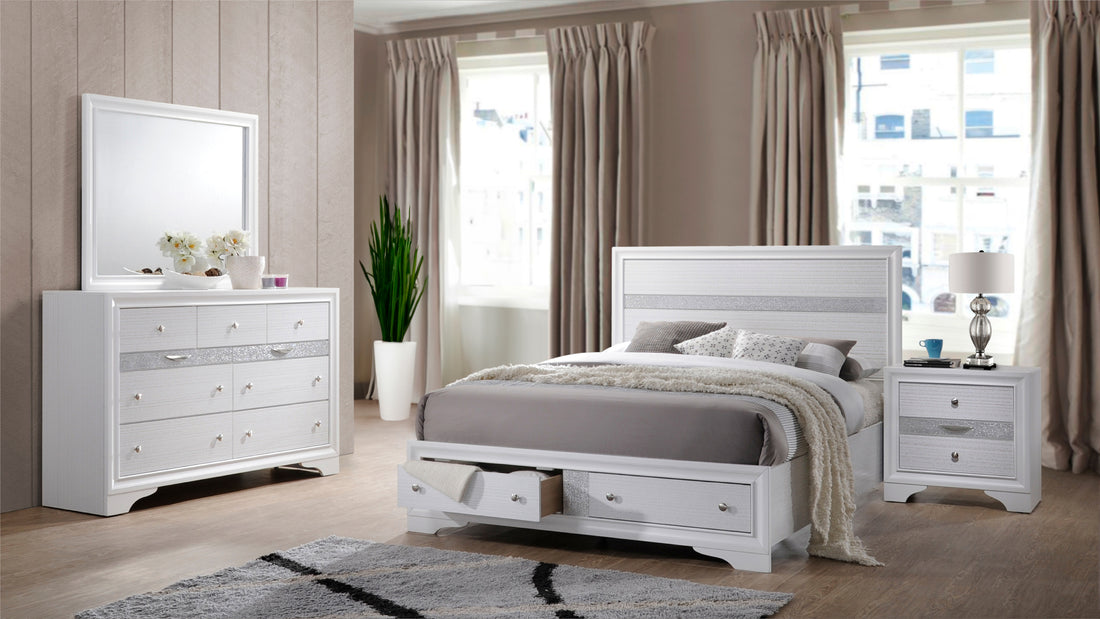 Matrix Traditional King 4 Pc Storage Bedroom Set Made With Wood In White Box Spring Not Required King White Wood 4 Piece Set Bedroom Bed Included,Dresser Included,Mirror Included,Nightstand Included Traditional Solid Wood Mdf Tufted Wood