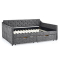 Queen Size Daybed With Drawers Upholstered Tufted Sofa Bed,With Button On Back On Waved Shape Arms Box Spring Not Required Queen Grey Wood Bedroom Eucalyptus Polyester Foam