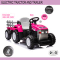 Pink, 12V7Ah Battery Powered Toy Tractor With Trailer, Remote Control, Kids' Electric Excavator Vehicles With 2X35W Dual Motor, Treaded Tires, Led Lights, Usb, Music, Safety Belt Gift Childrens Day Pink 50 99 Lbs Iron Plastic Iron Plastic Indoor &