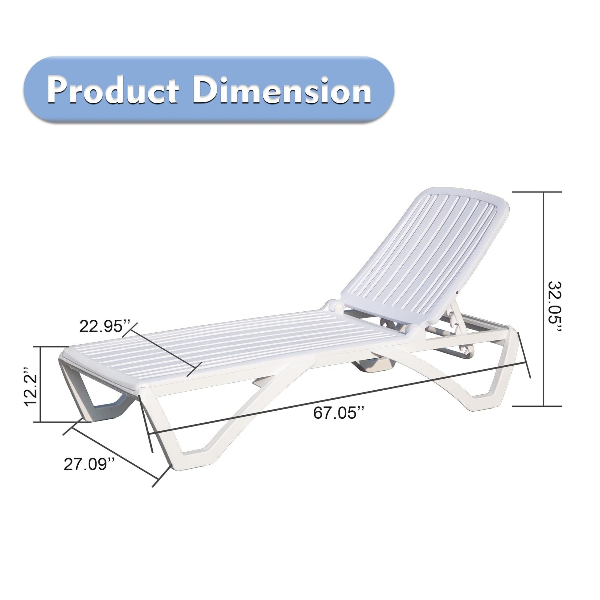 Outdoor Chaise Lounge, Pool Lounge Chair Plastic Adjustable Recliner In Pool Lounger Tanning Lounge Chair For In Pool, Beach, Poolside, Lawn, White White Plastic