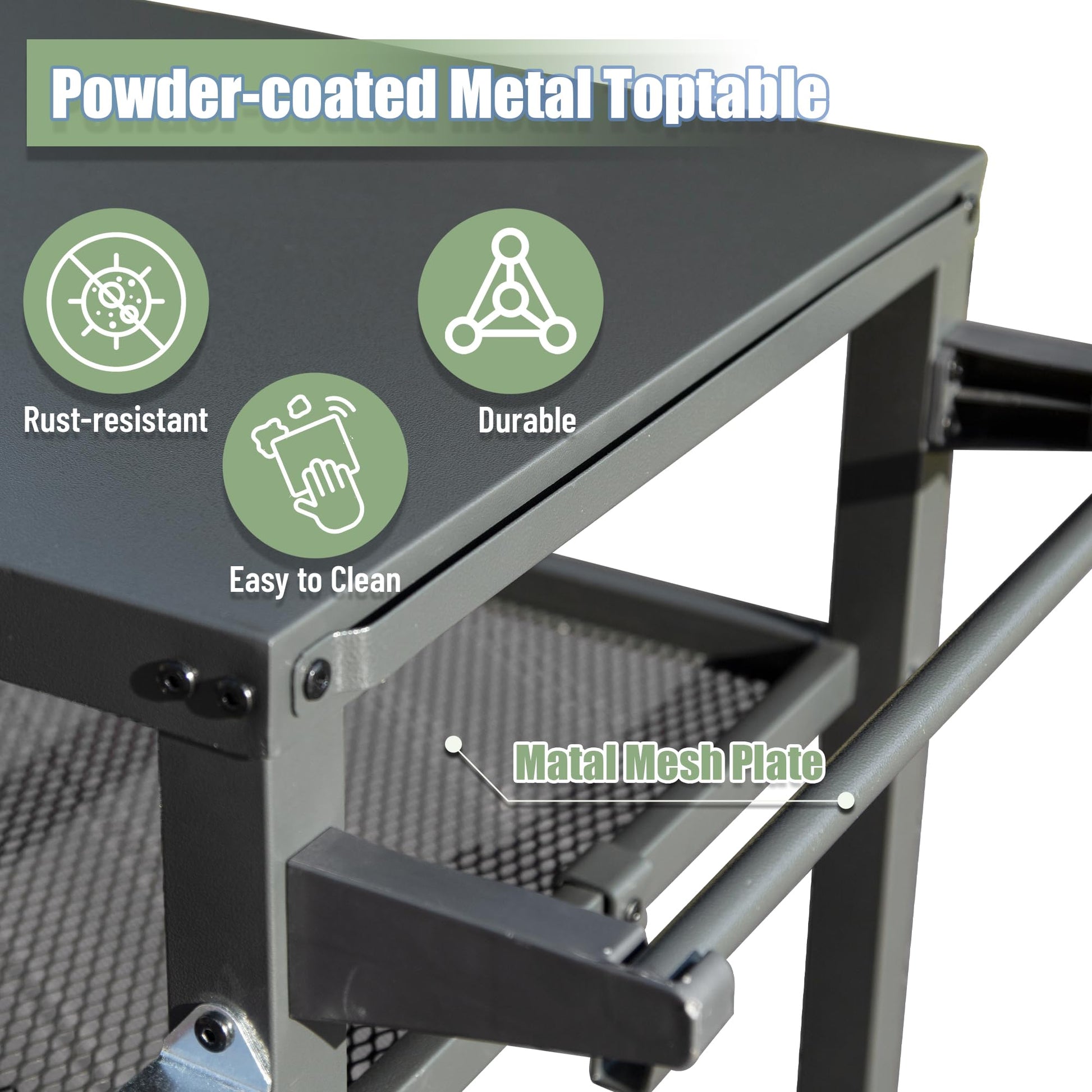 3 Shelf Outdoor Grill Table, Grill Cart Outdoor With Wheels, Pizza Oven Table And Food Prep Table, Blackstone Table With Propane Tank Hook, Grill Stand For Blackstone Griddle For Outside Bbq Grey