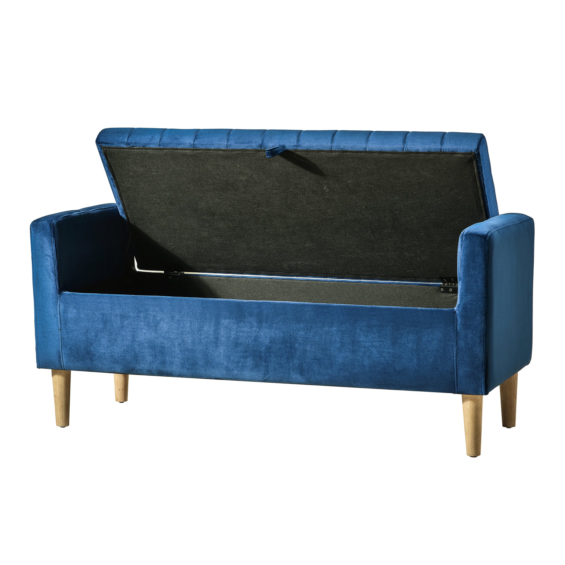 48'' Storage Ottoman Bench, Bench With Storage, For Entryway, Bedroom, Living Room Blue Velvet Bedroom Rectangular Black Casual Personalized Wood Flip Top Velvet