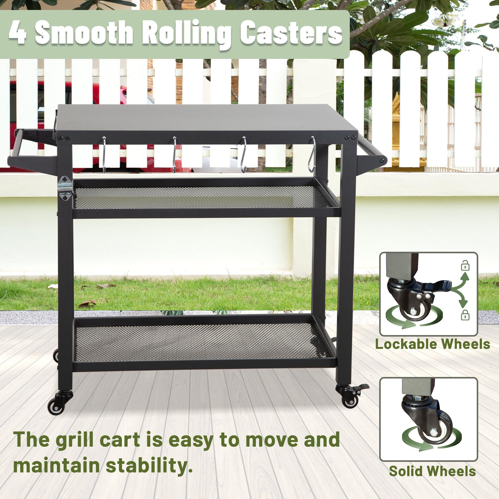 3 Shelf Outdoor Grill Table, Grill Cart Outdoor With Wheels, Pizza Oven Table And Food Prep Table, Blackstone Table With Propane Tank Hook, Grill Stand For Blackstone Griddle For Outside Bbq Grey